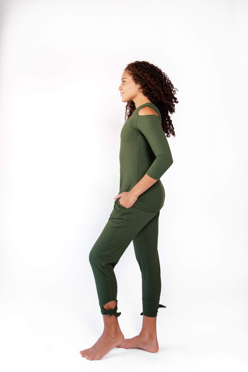 Open Shoulder Top - Forest Green image number 2