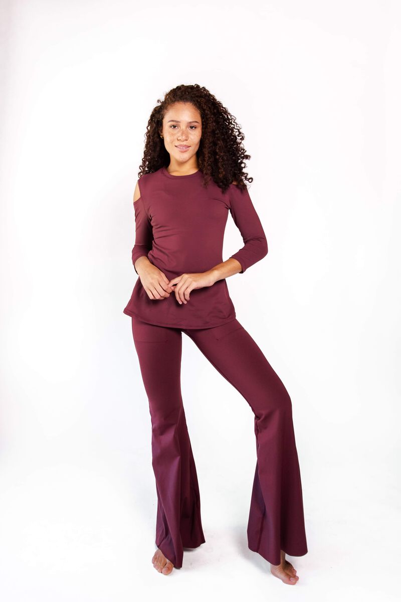 Open Shoulder Top - Maroon image number 2