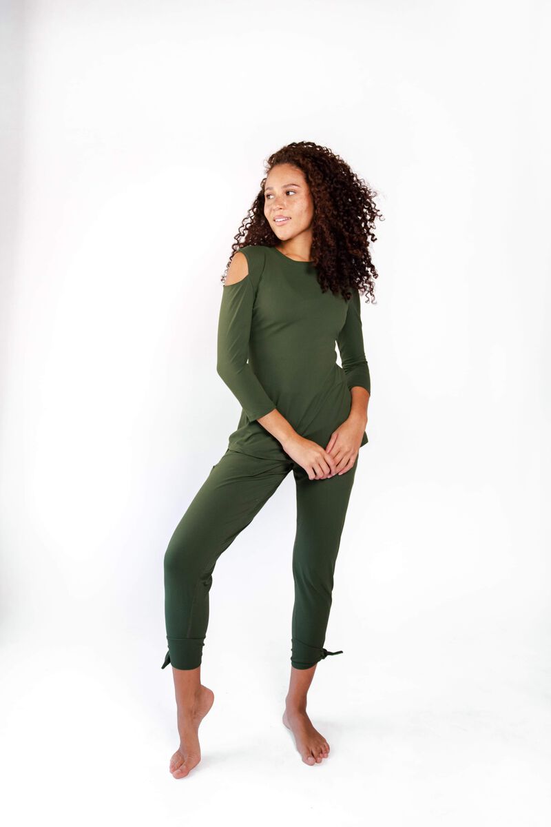 Open Shoulder Top - Forest Green image number 1