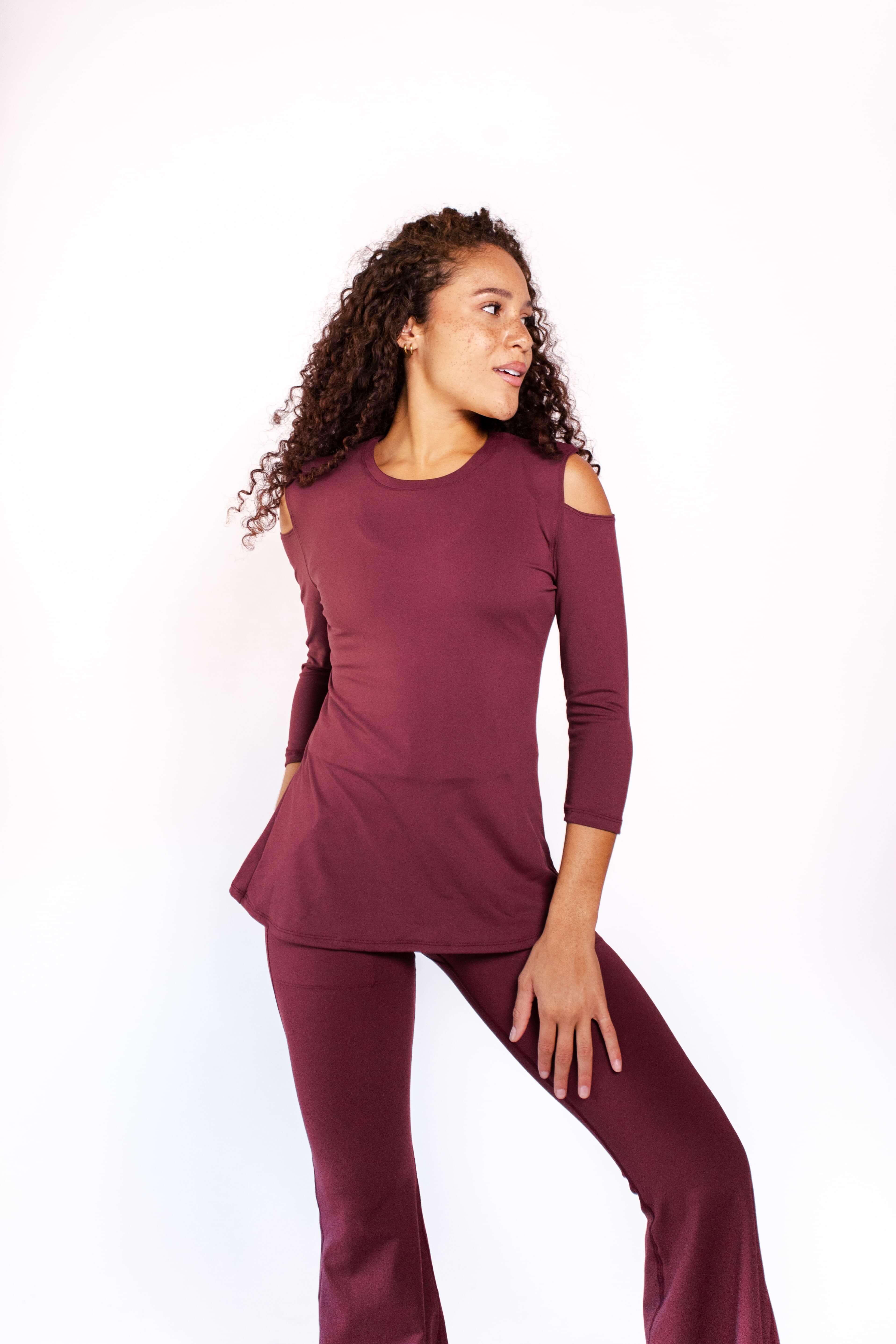 Open Shoulder Top - Maroon image number 0.0